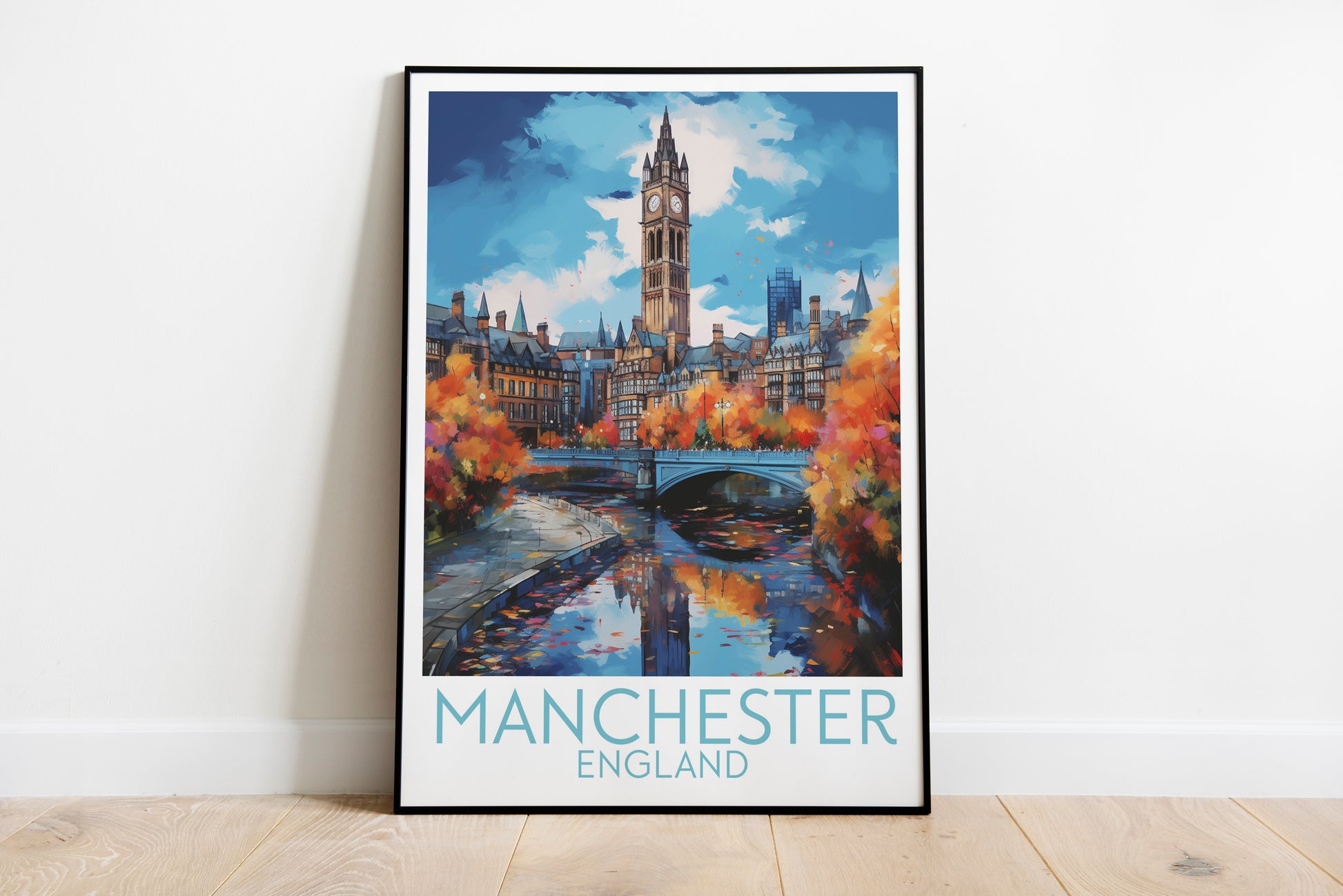 manchester travel poster on the ground england