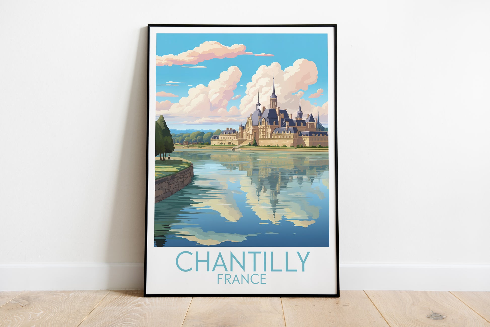 chantilly travel poster on the ground france