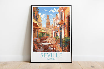 seville travel poster on the ground spain