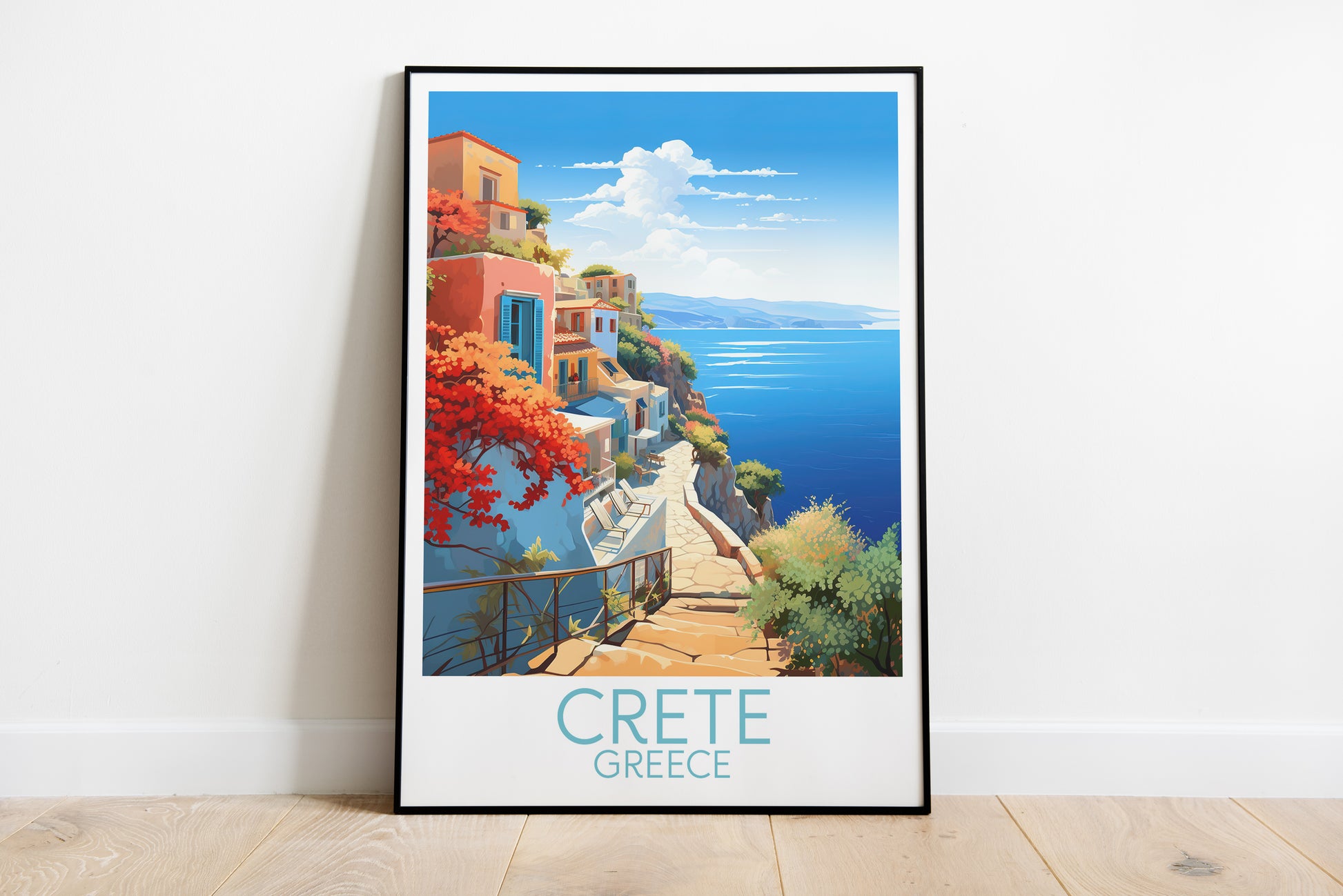 crete travel poster on the ground greece