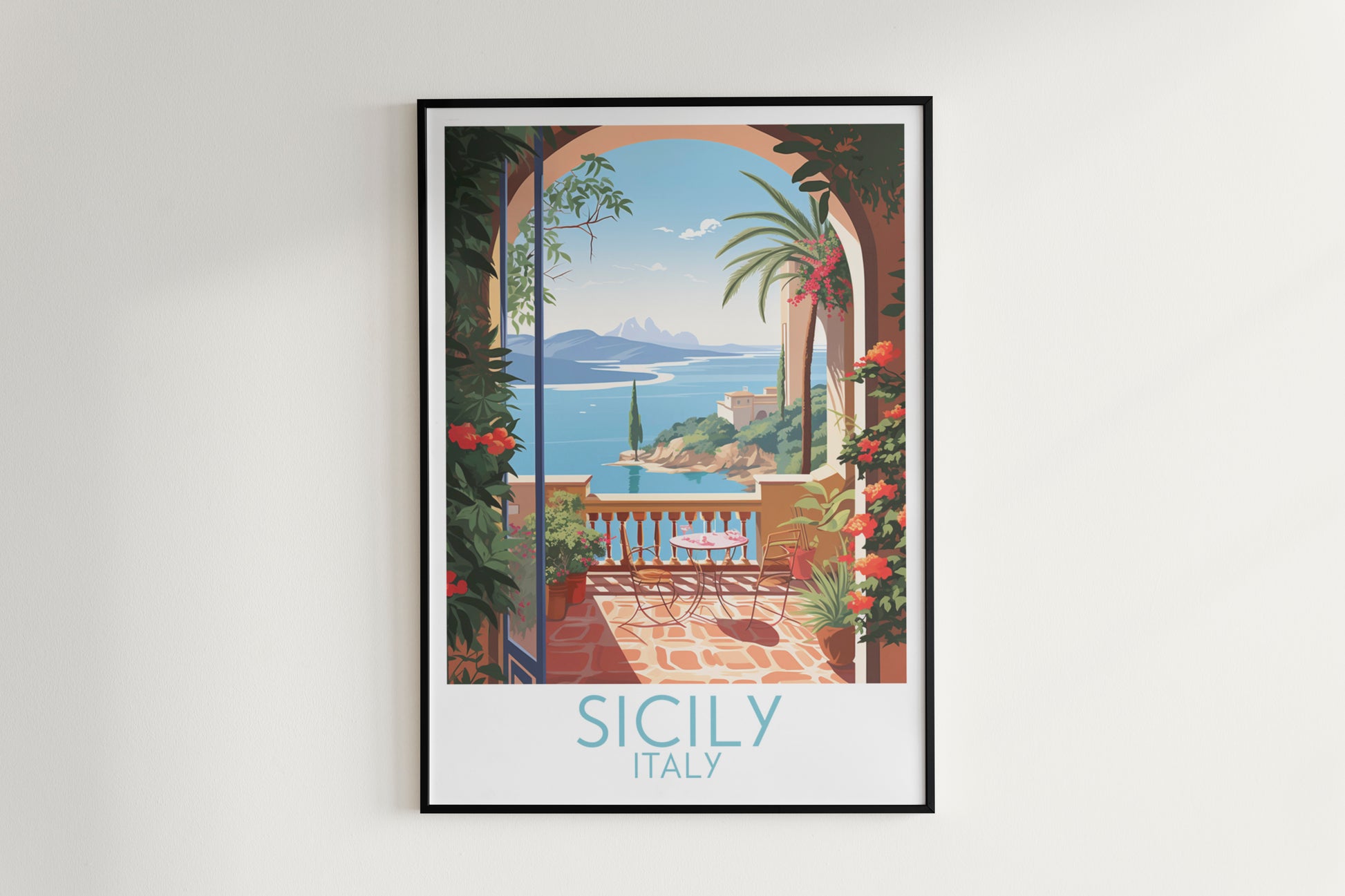 sicily travel poster hanged on the wall italy