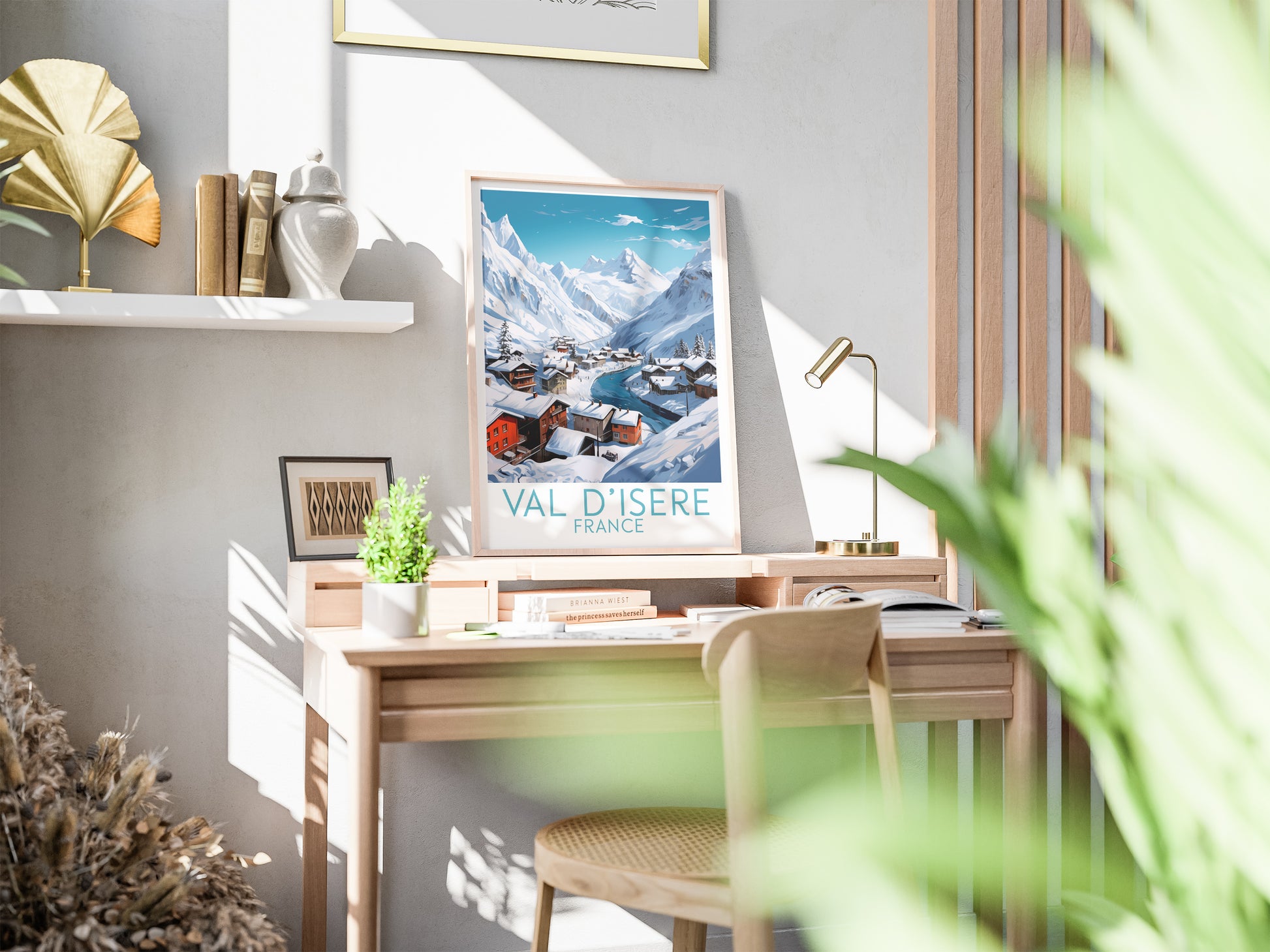 val disere travel poster on desk france