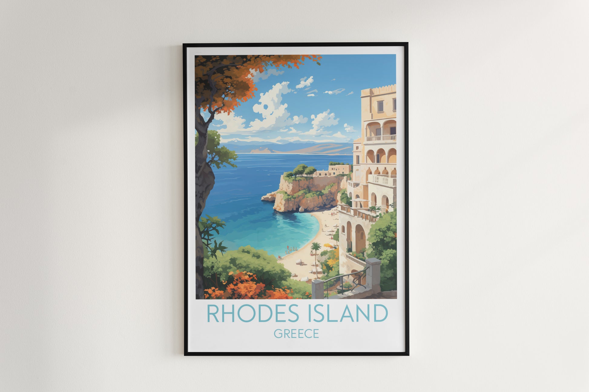 rhodes island travel poster hanged on the wall greece