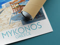 mykonos travel poster rolled greece