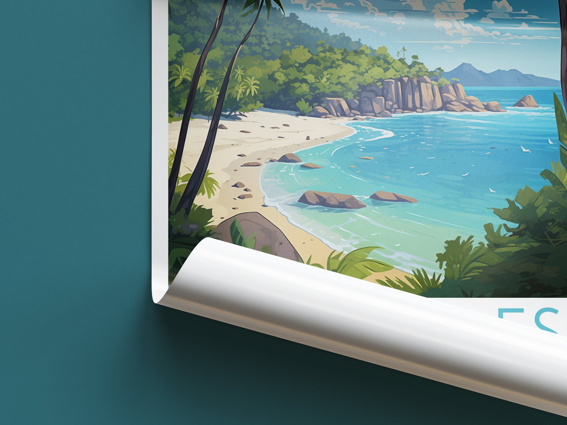 seychelles travel poster roll up la digue