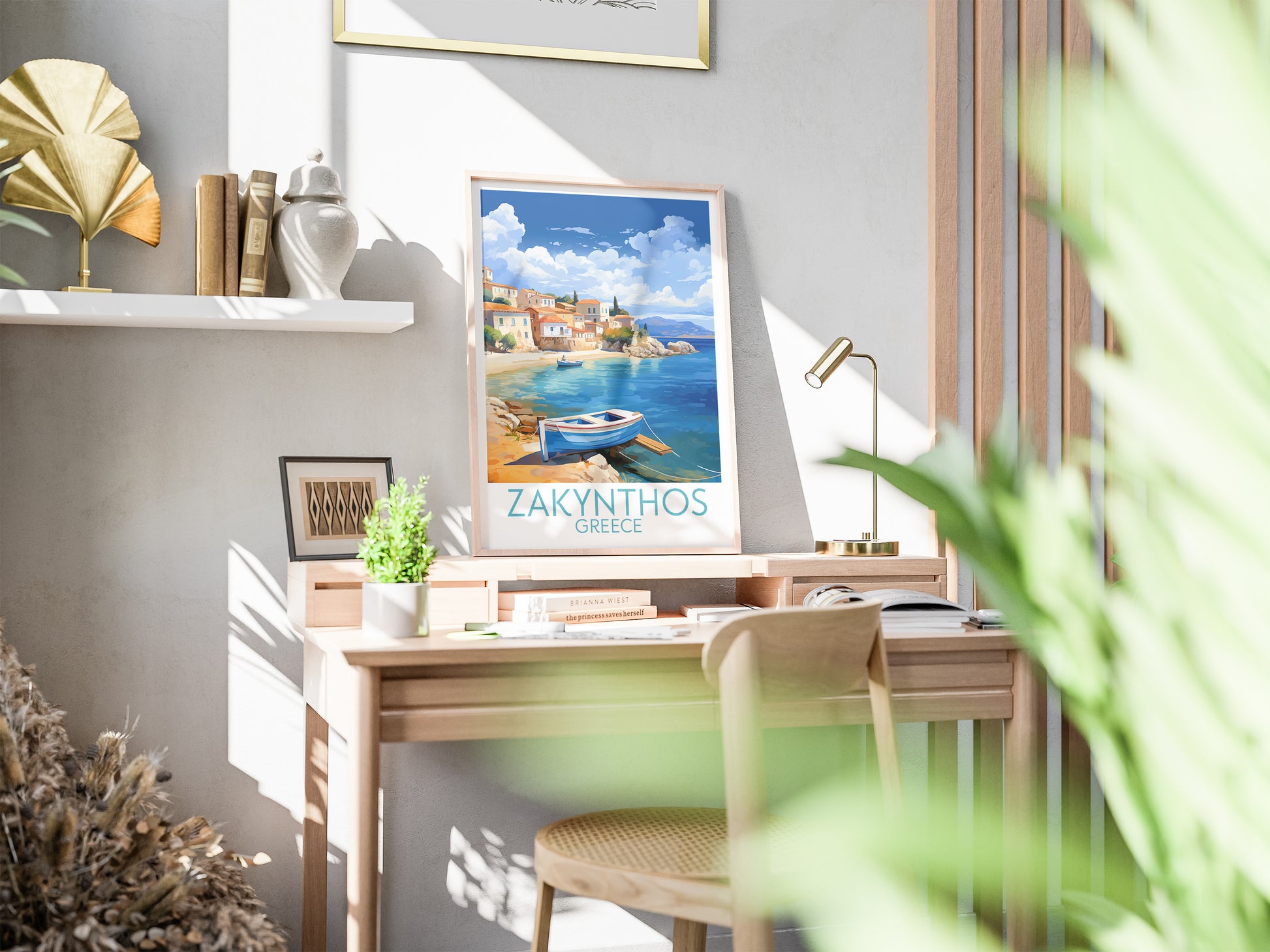 zakynthos travel poster on desk greece