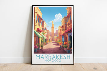 marrakesh travel poster on the ground morocco