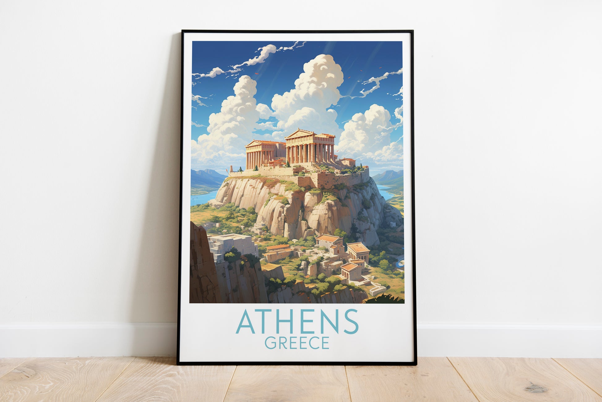 athens travel poster on the ground greece