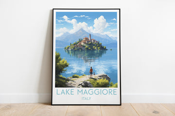 lake maggiore travel poster on the ground italy