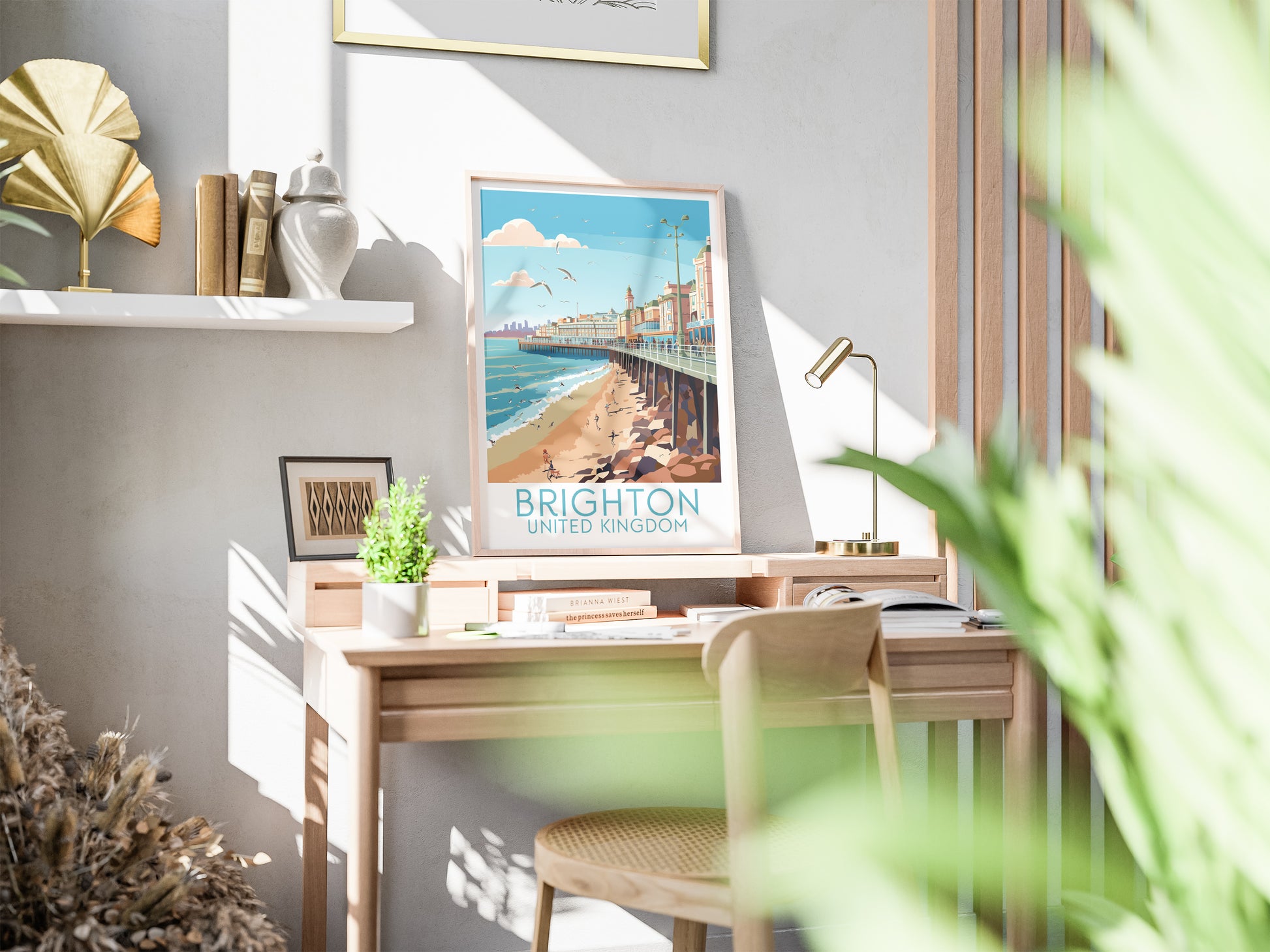 brighton travel poster on desk united kingdom