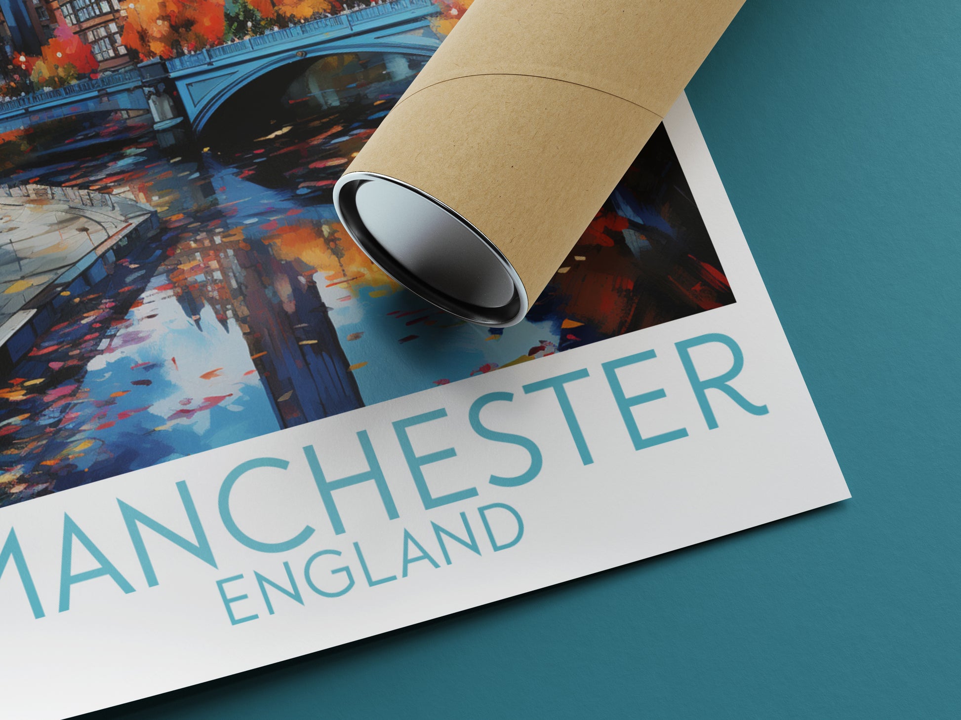 manchester travel poster rolled england