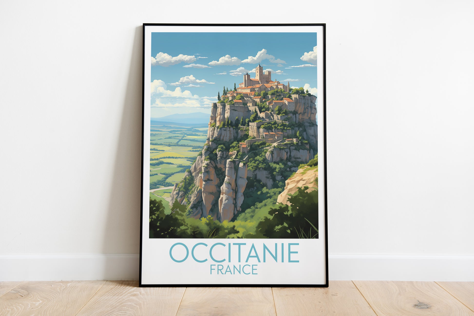 occitanie travel poster on the ground france