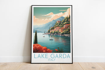 lake garda travel poster on the ground italy