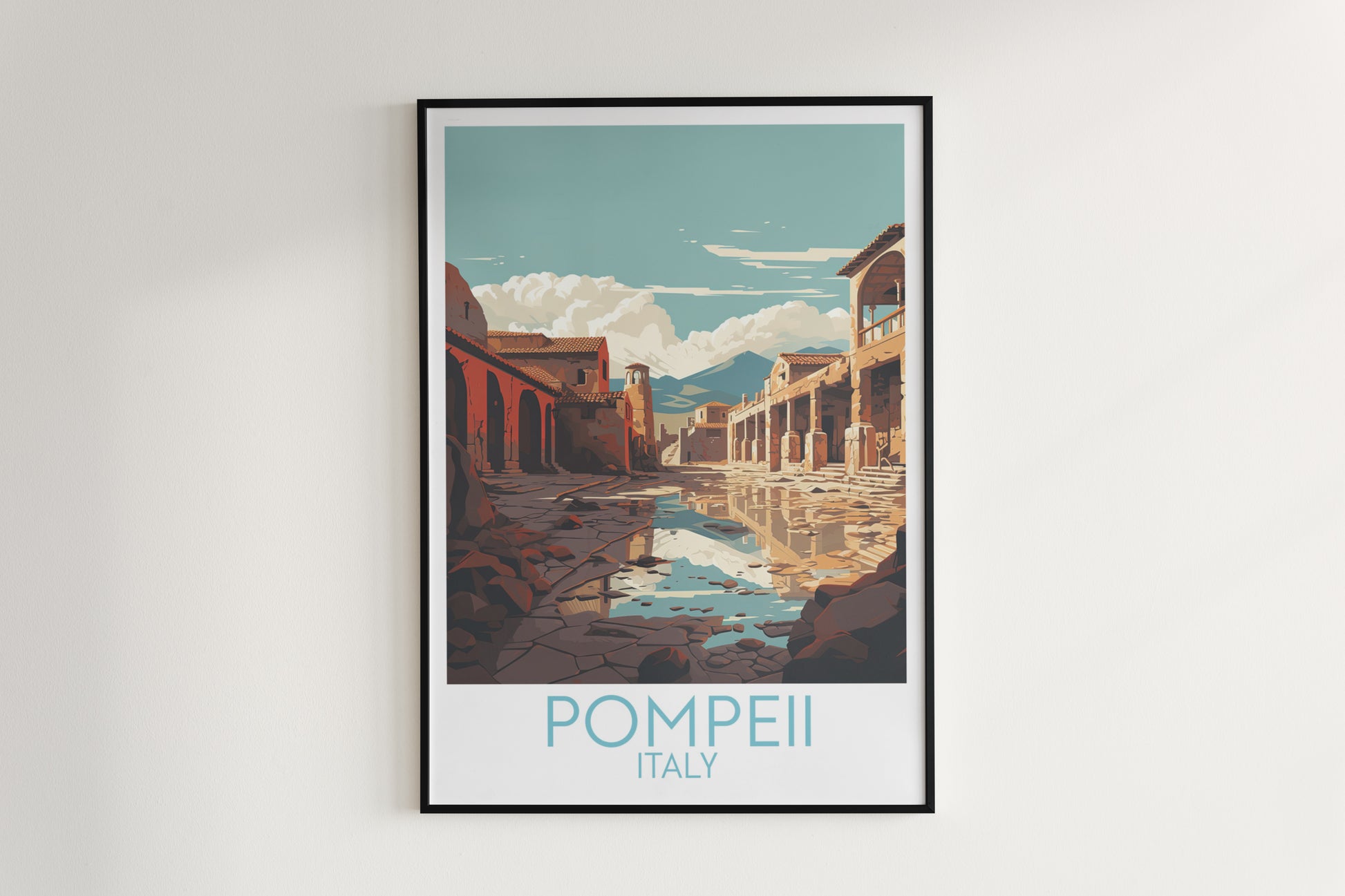 pompeii travel poster hanged on the wall italy