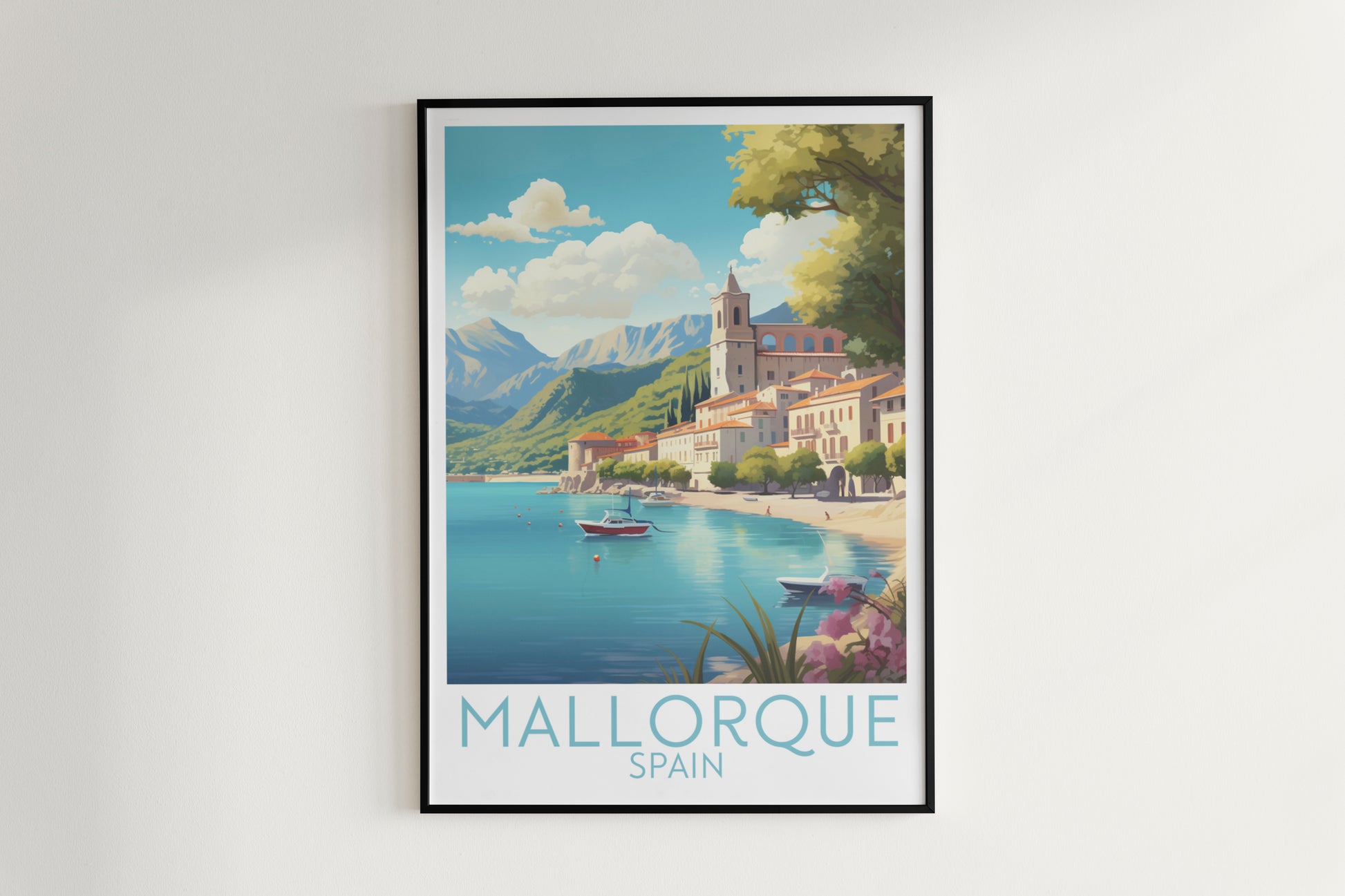 mallorque travel poster hanged on the wall spain