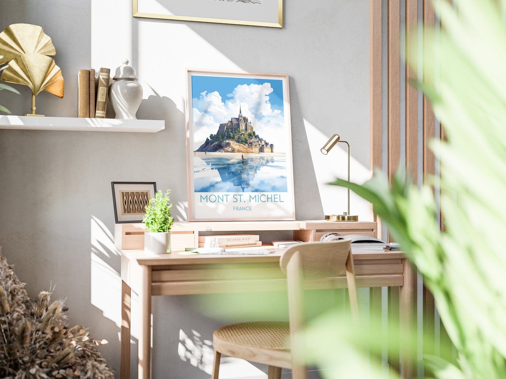 mont st michel travel poster on desk france