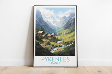 pyrenees travel poster on the ground france