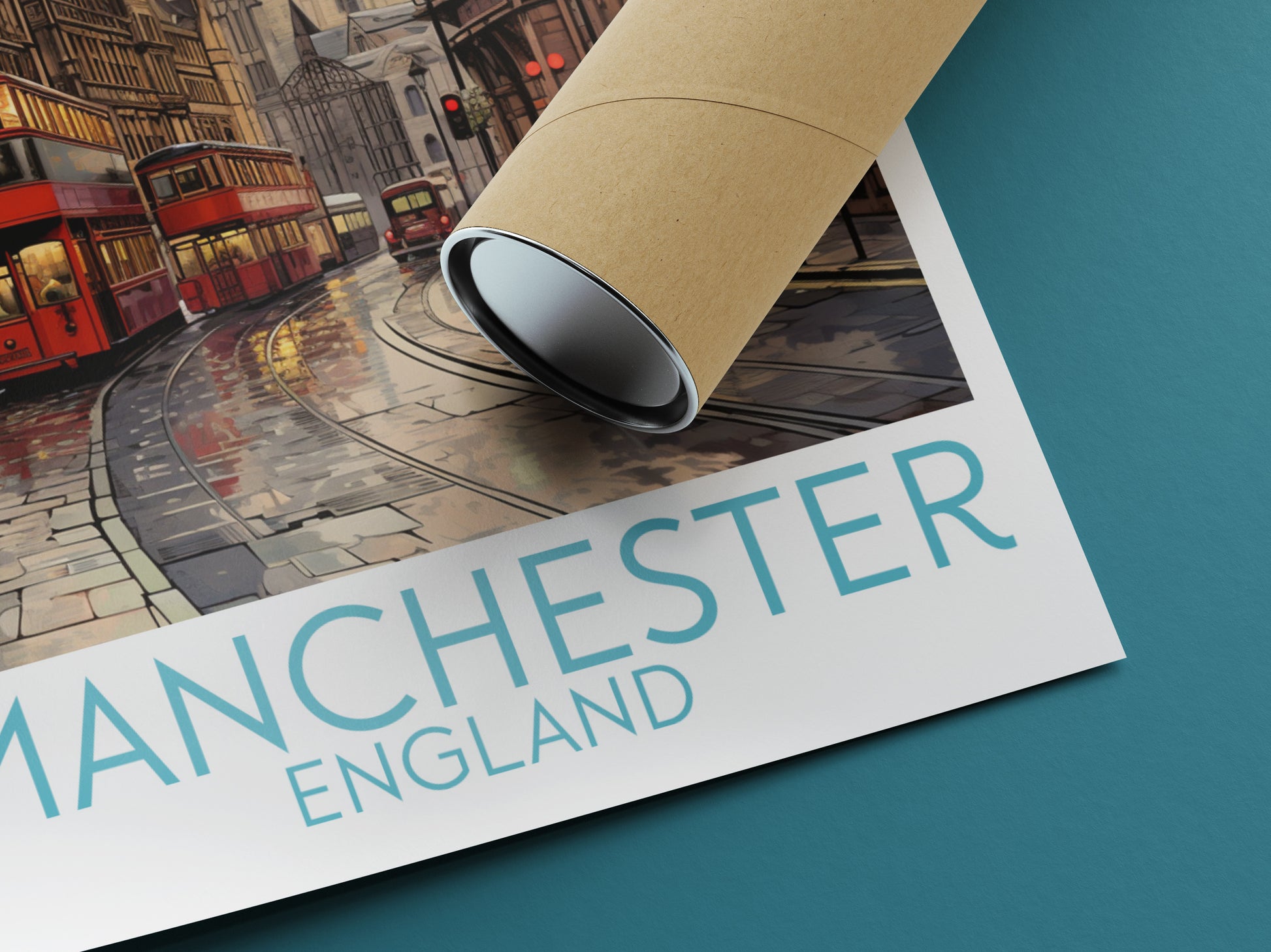 manchester travel poster rolled england