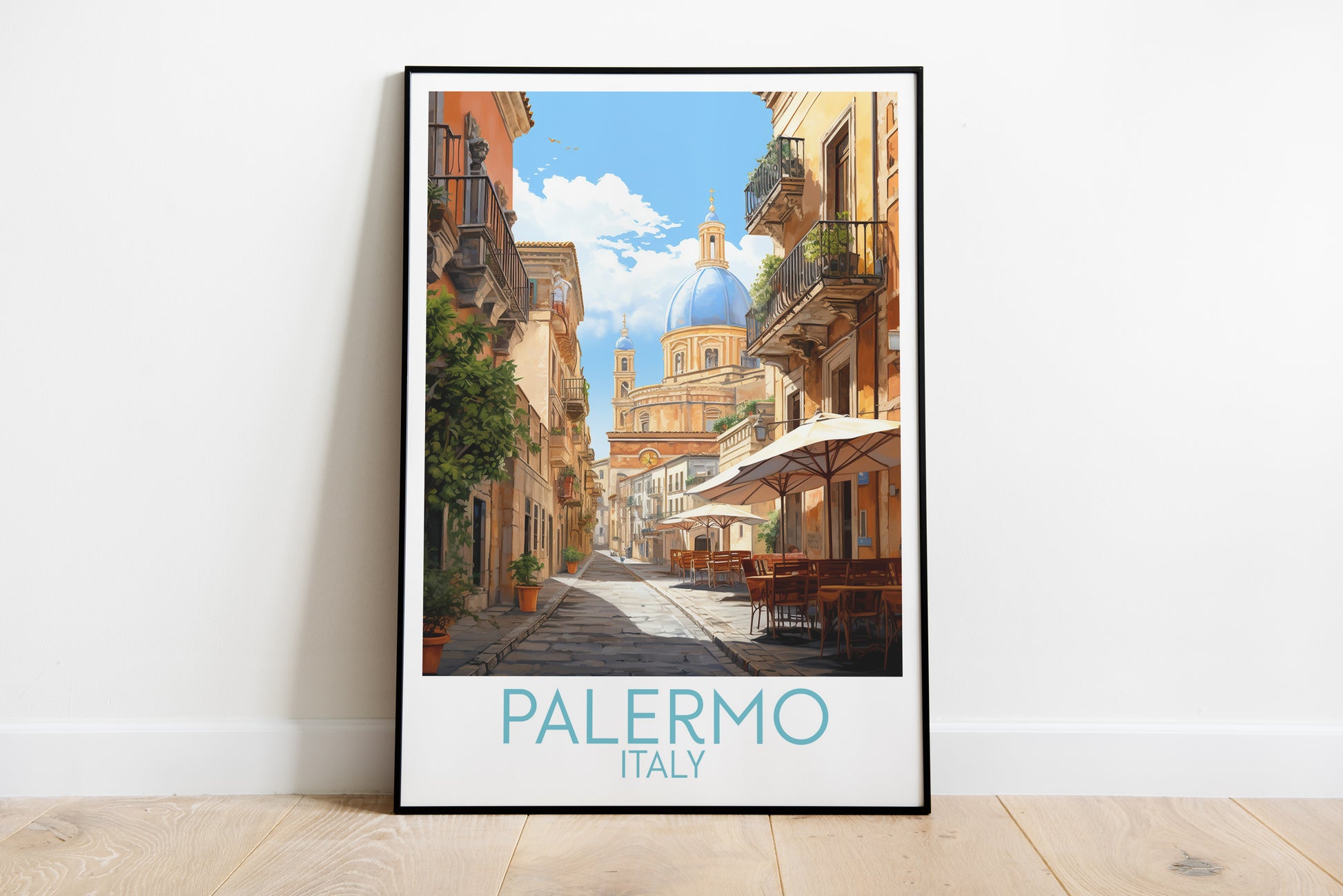 palermo travel poster on the ground italy