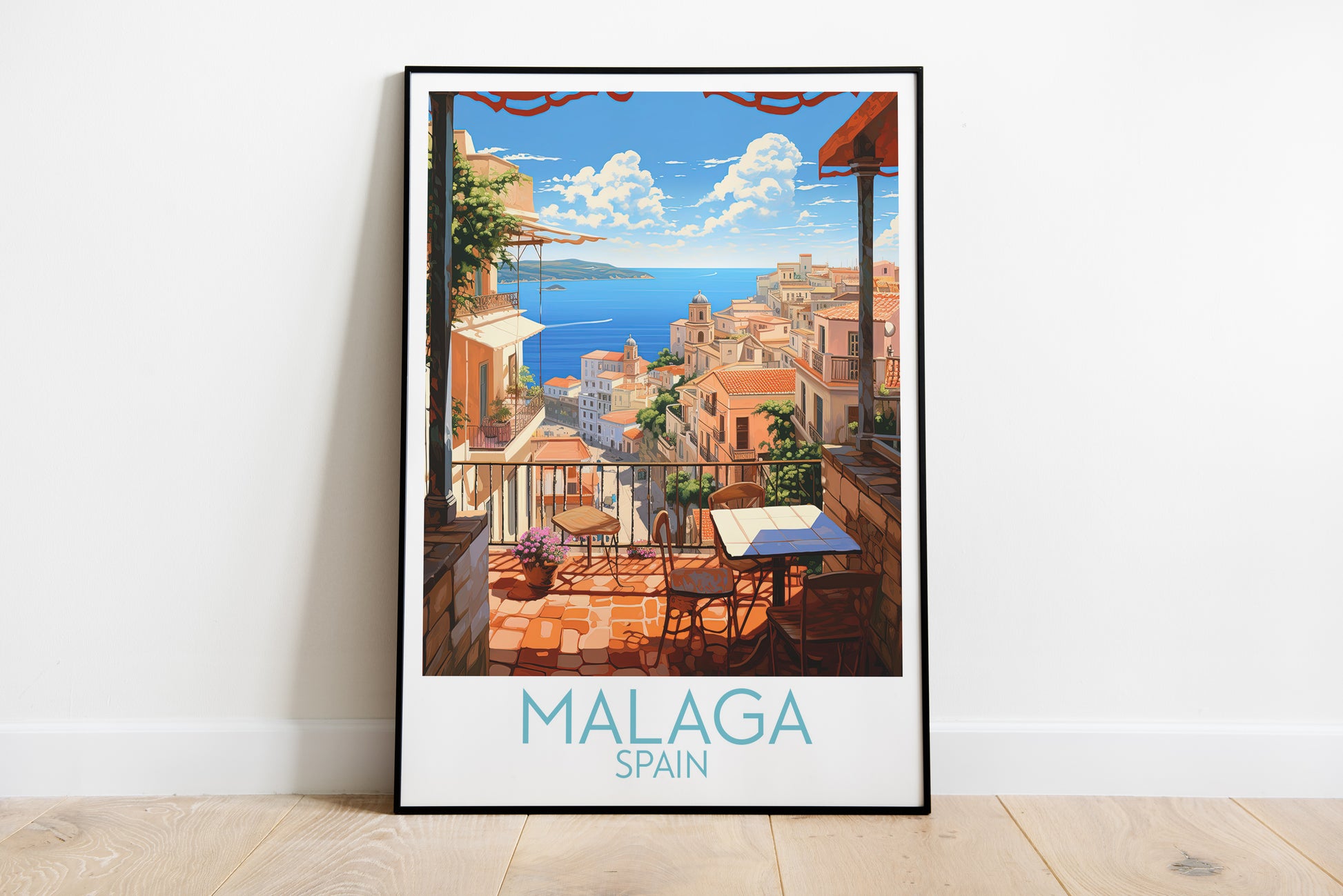 malaga travel poster on the ground spain