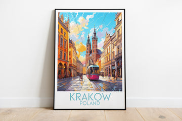 krakow travel poster on the ground poland