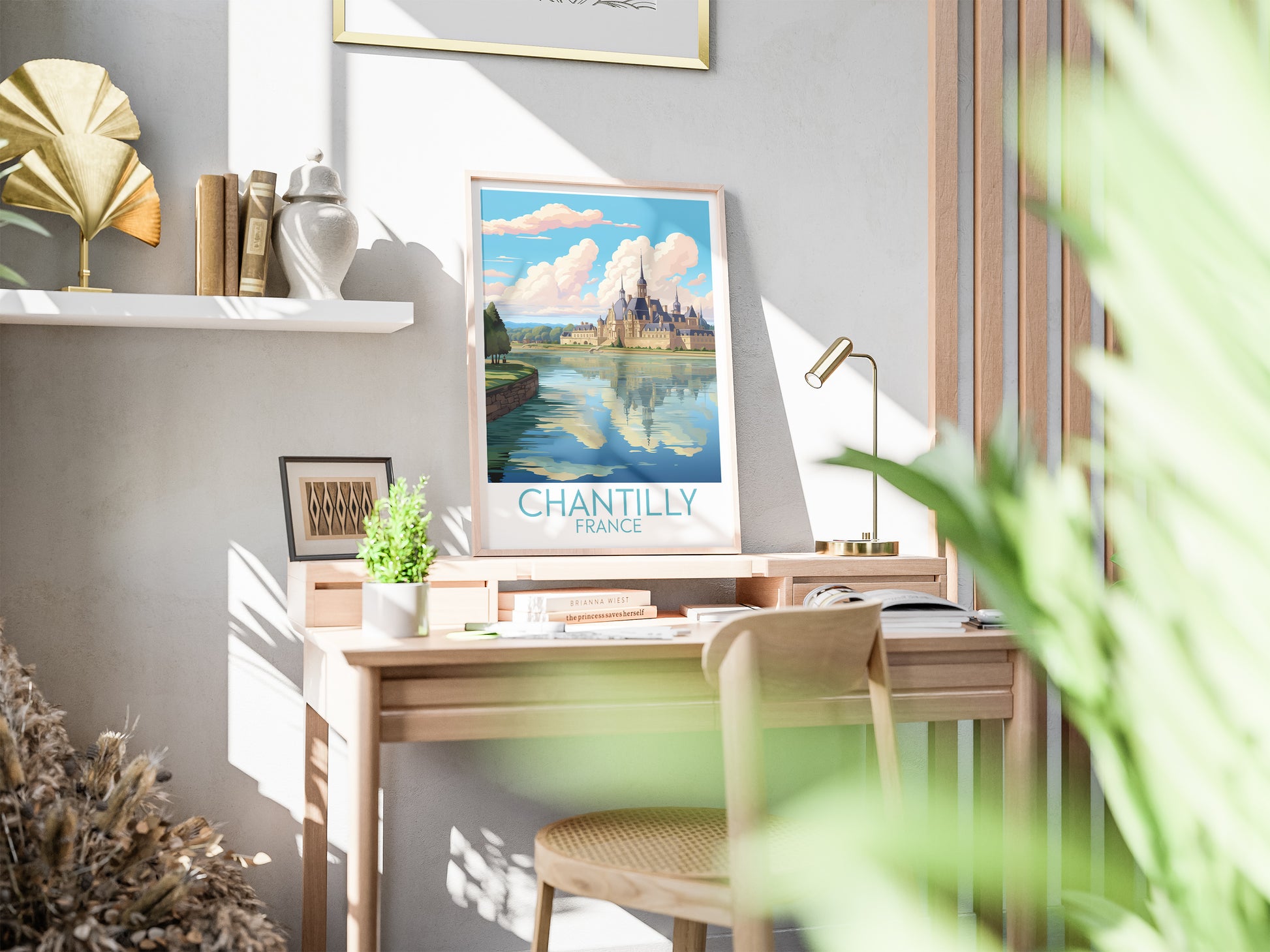 chantilly travel poster on desk france