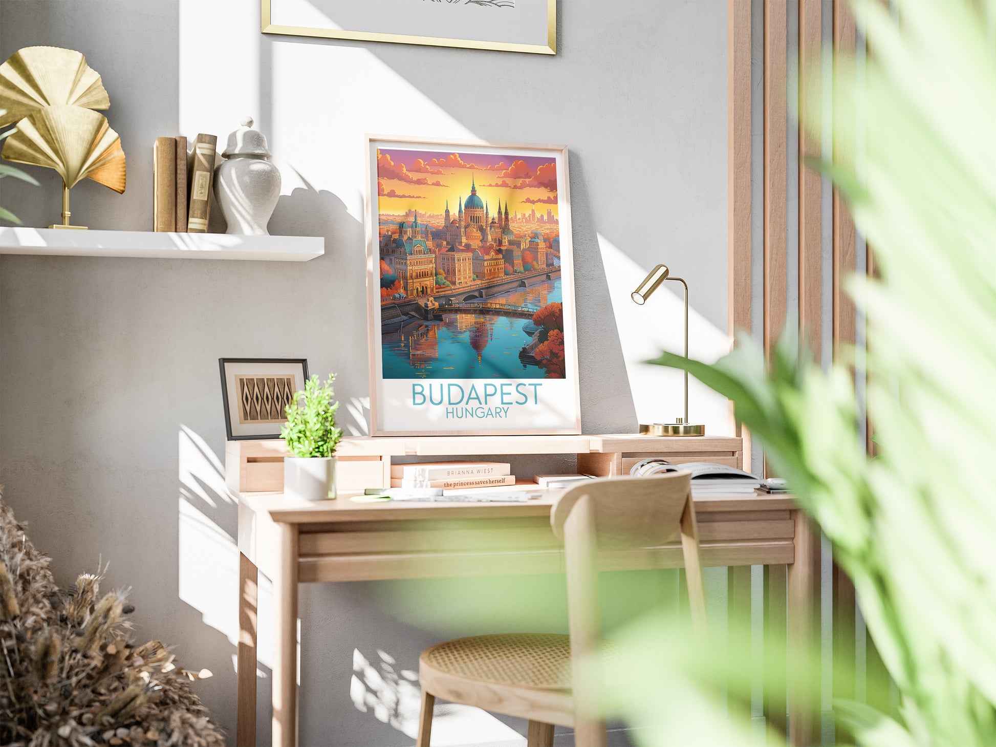 budapest travel poster on desk hungary