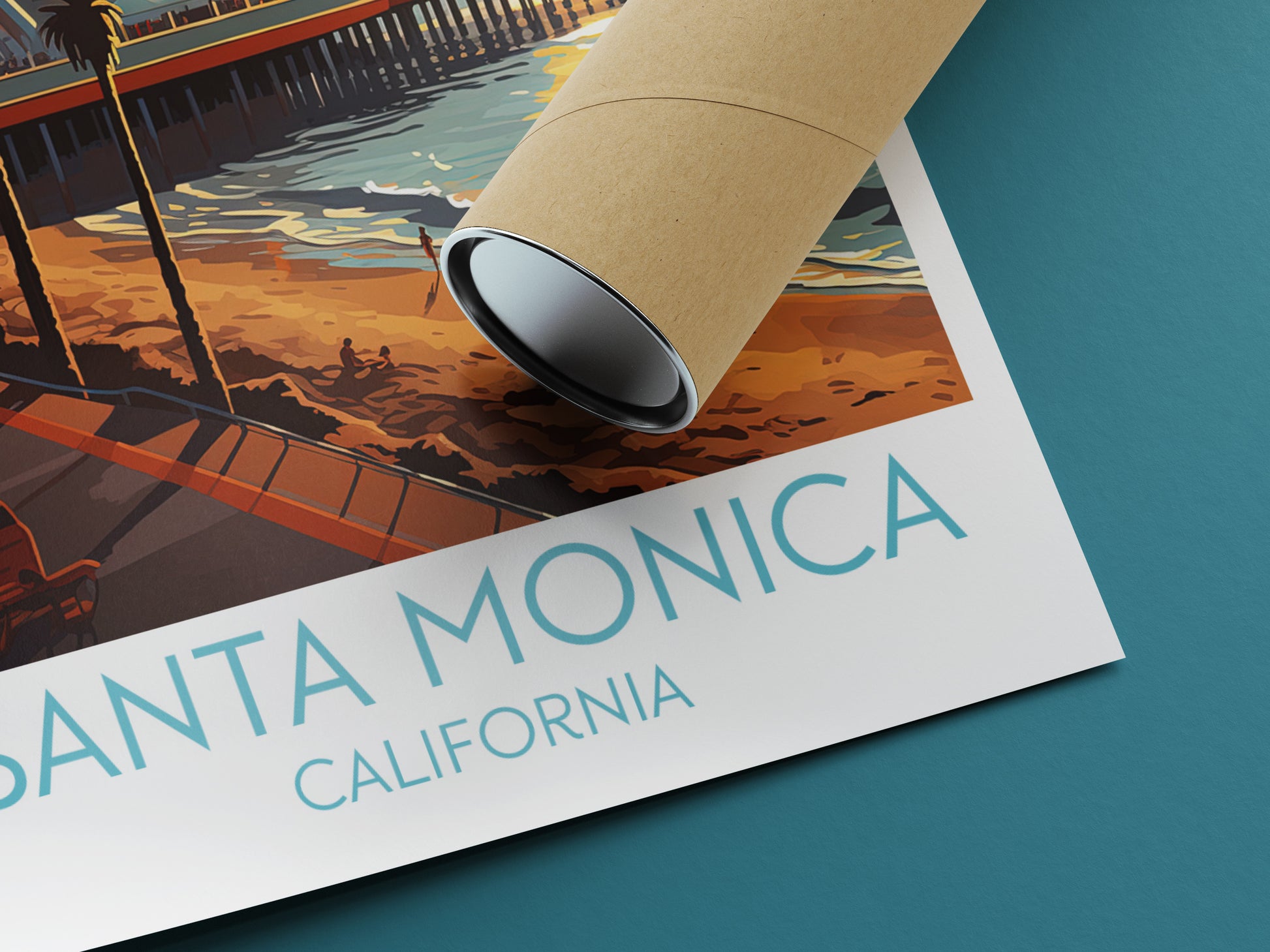 santa monica travel poster rolled california