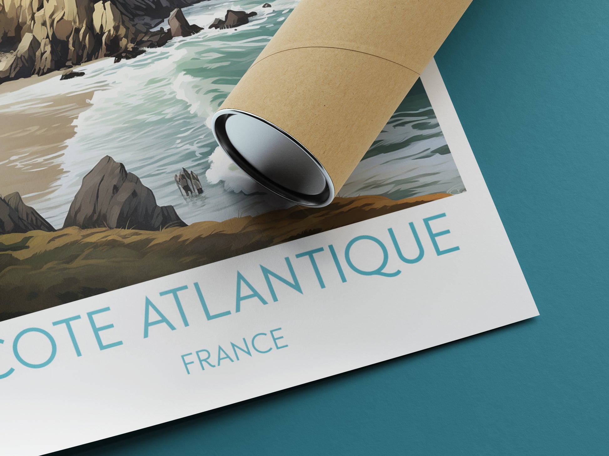 cote atlantique travel poster rolled france