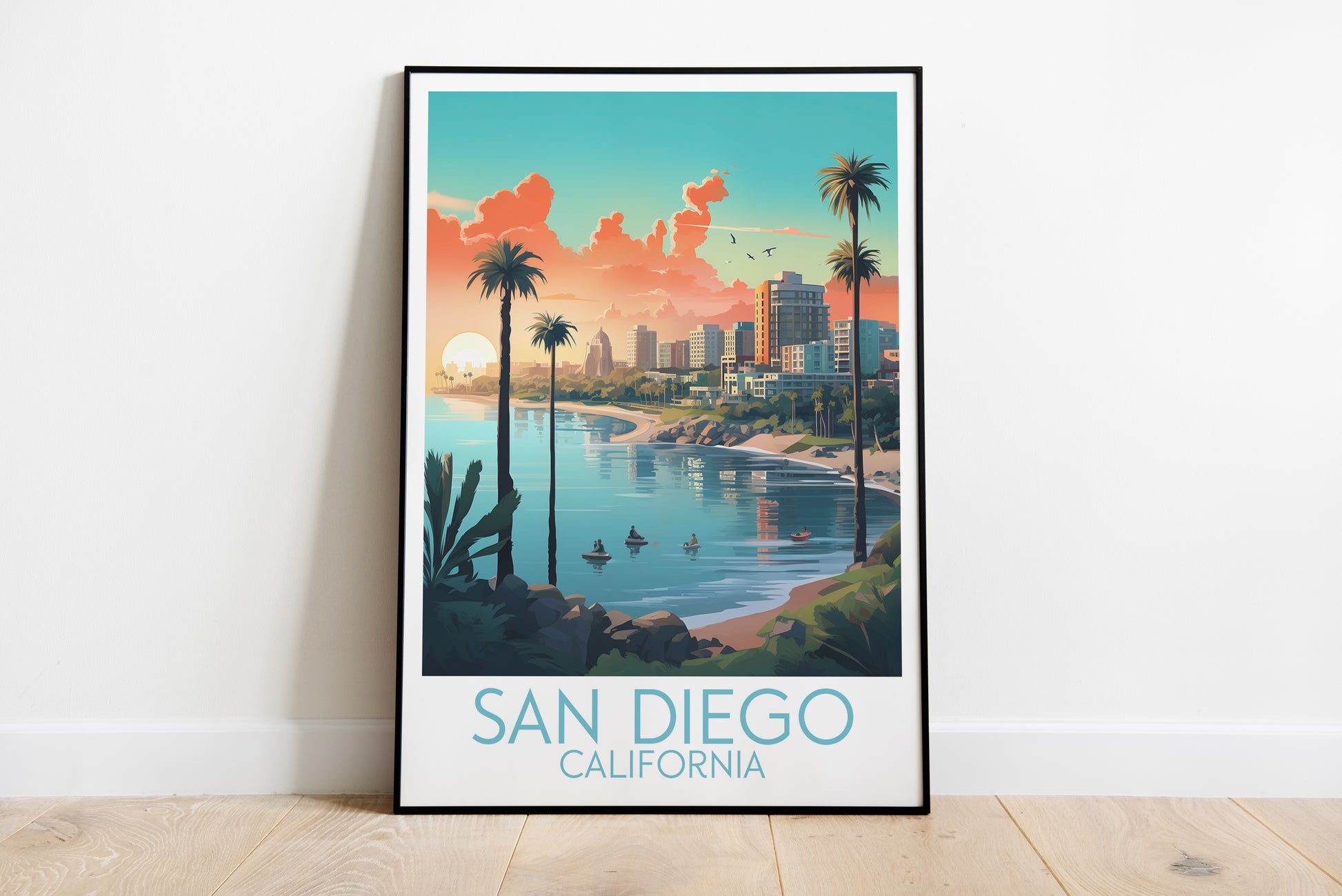 san diego travel poster on the ground california