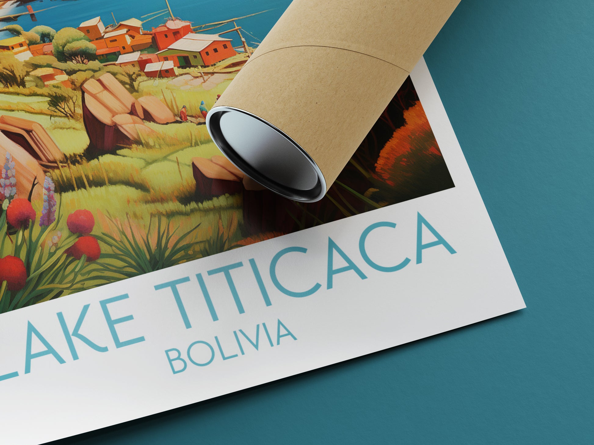 lake titicaca travel poster rolled bolivia