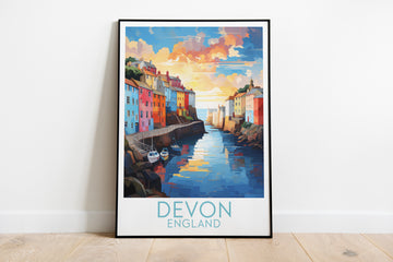 devon travel poster on the ground england