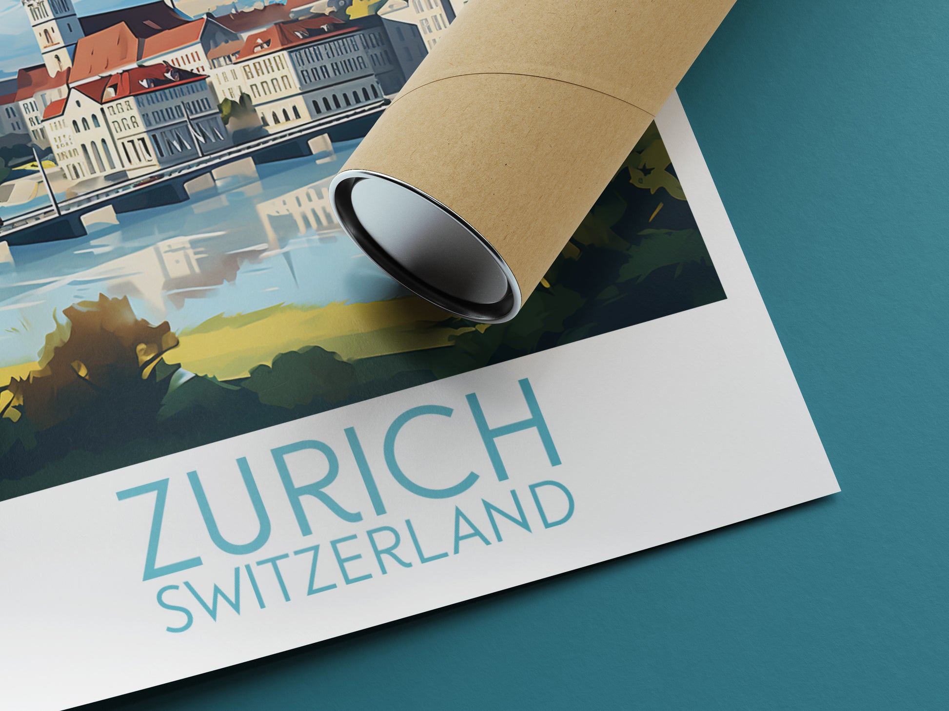 zurich travel poster rolled switzerland