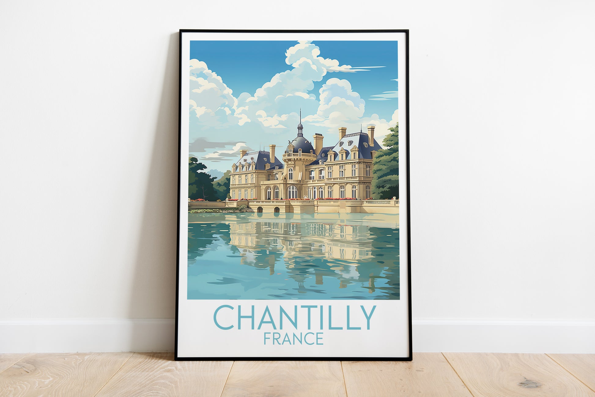 chantilly travel poster on the ground france