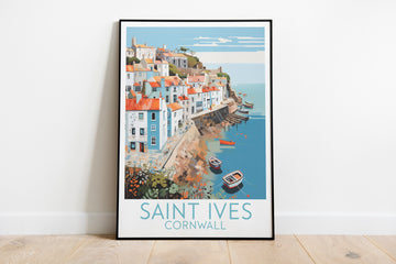 saint ives travel poster on the ground cornwall