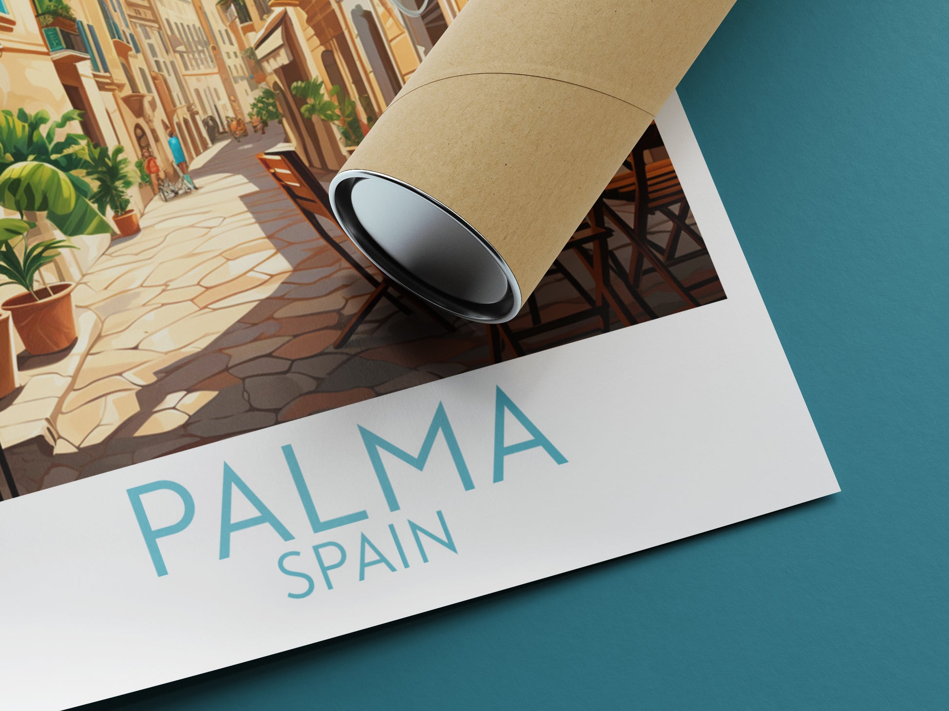 palma travel poster rolled spain