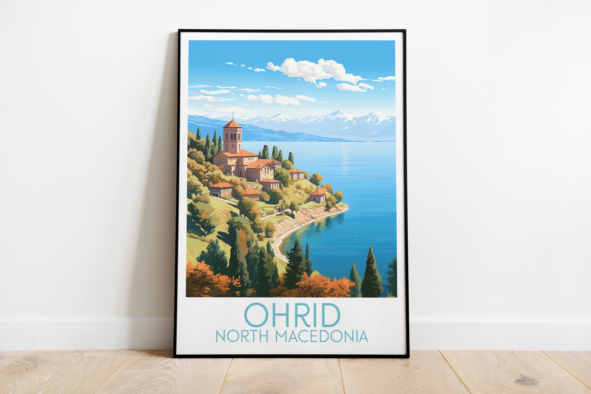 ohrid travel poster on the ground north macedonia