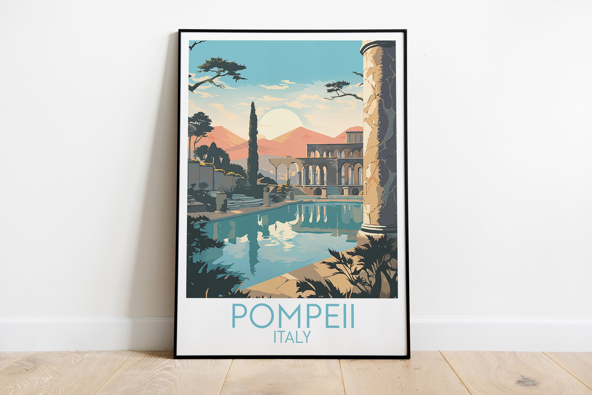 pompeii travel poster on the ground italy