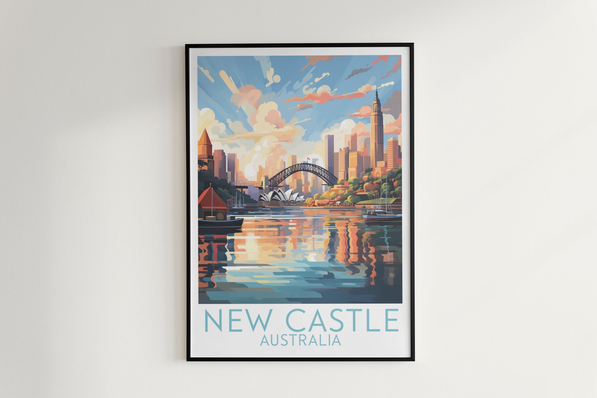 new castle travel poster hanged on the wall australia