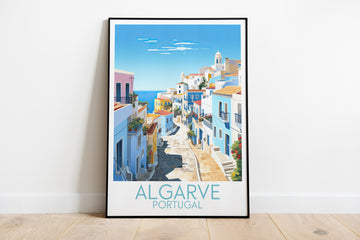 algarve travel poster on the ground portugal