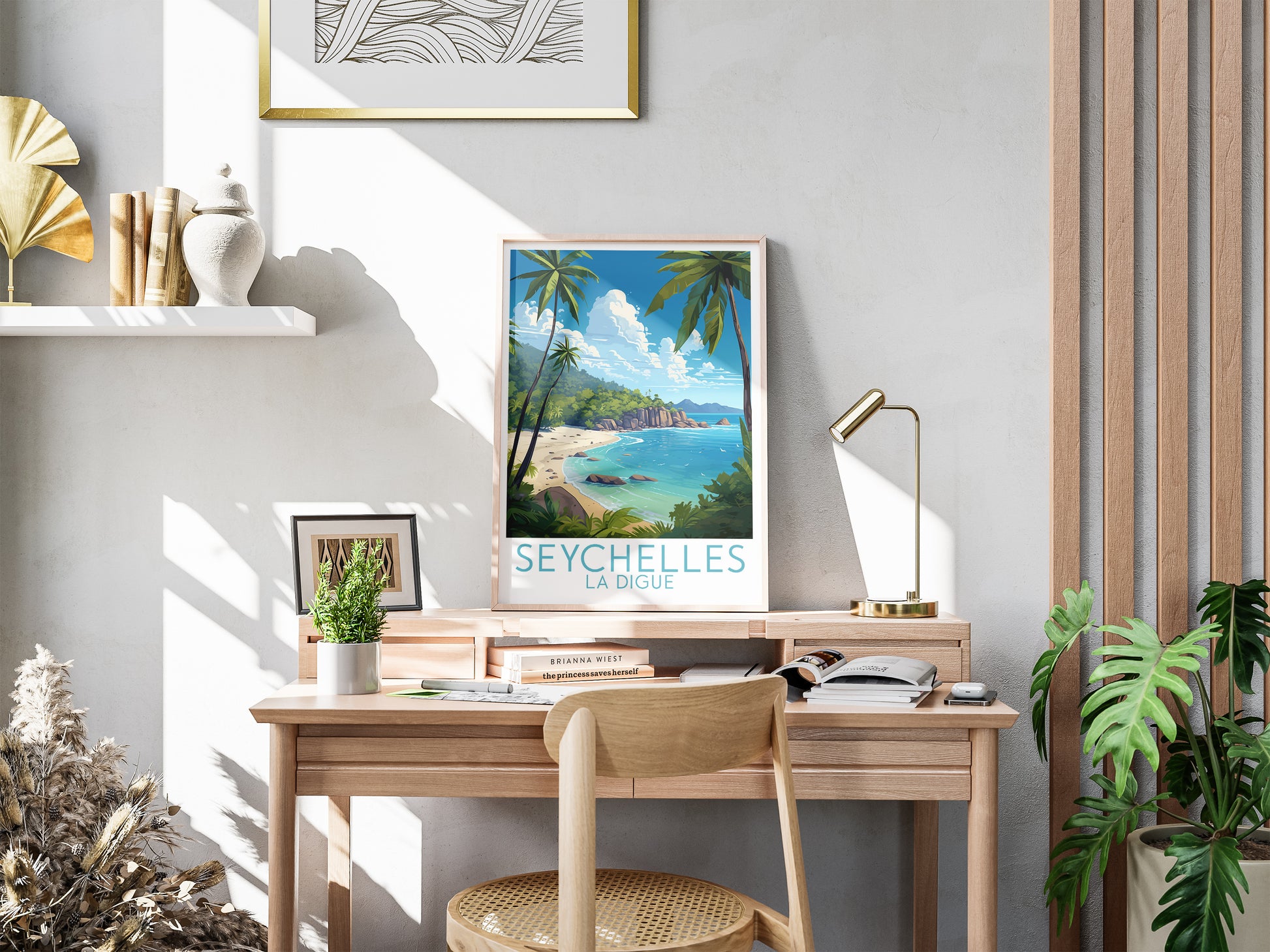 seychelles travel poster for desk la digue