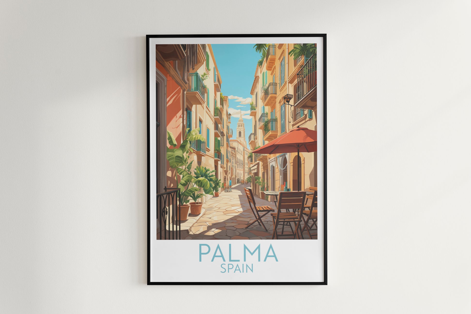 palma travel poster hanged on the wall spain