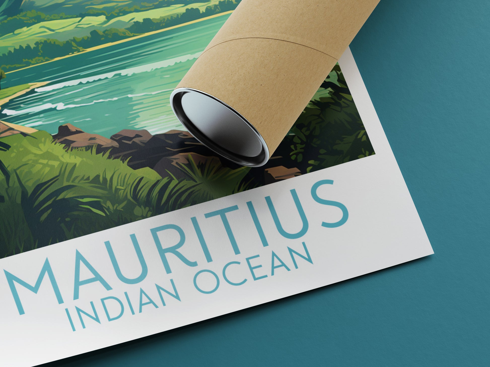 mauritius travel poster rolled indian ocean