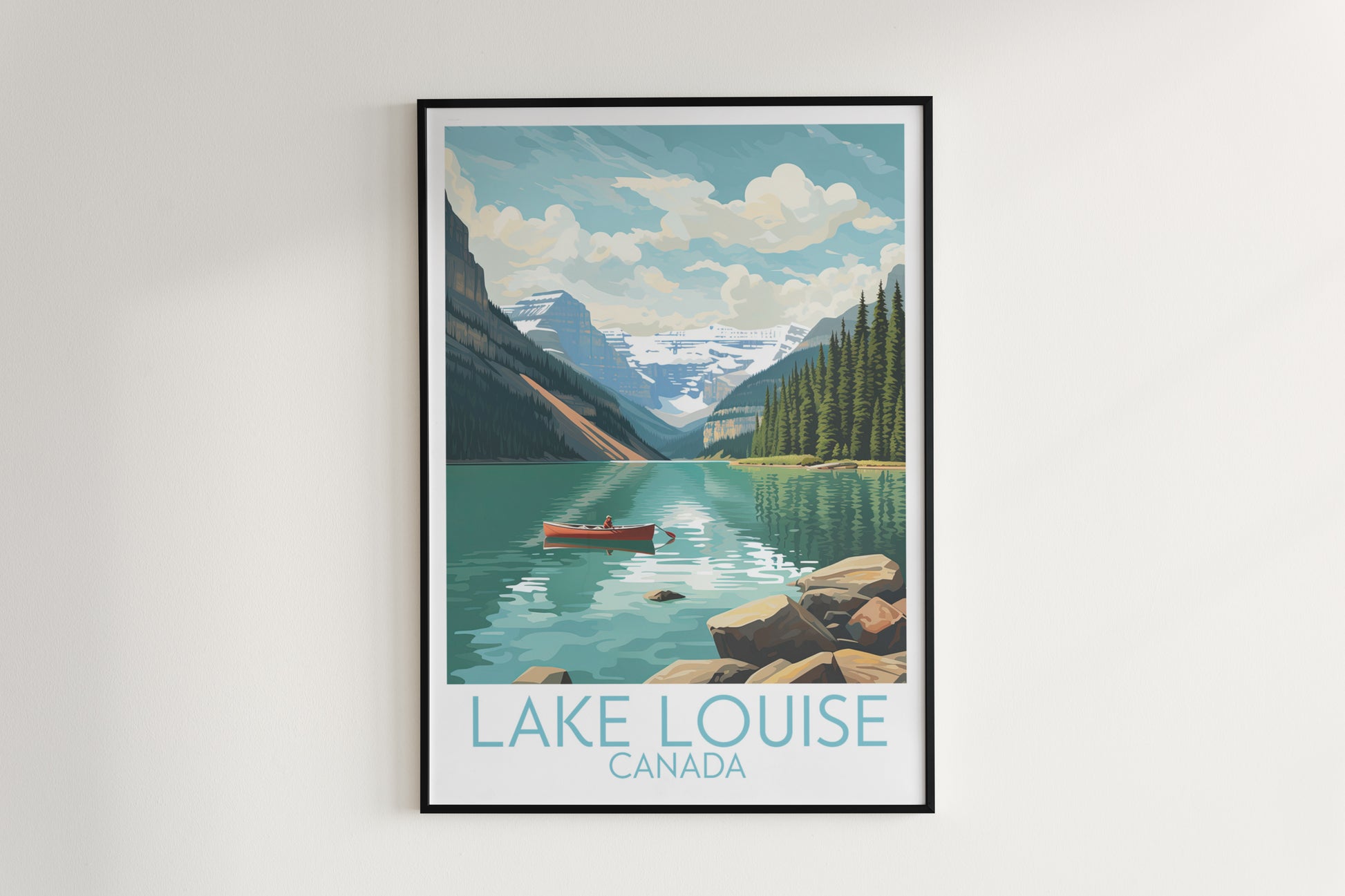 lake louise travel poster hanged on the wall canada