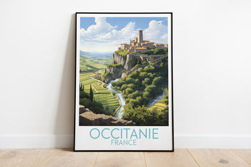 occitanie travel poster on the ground france