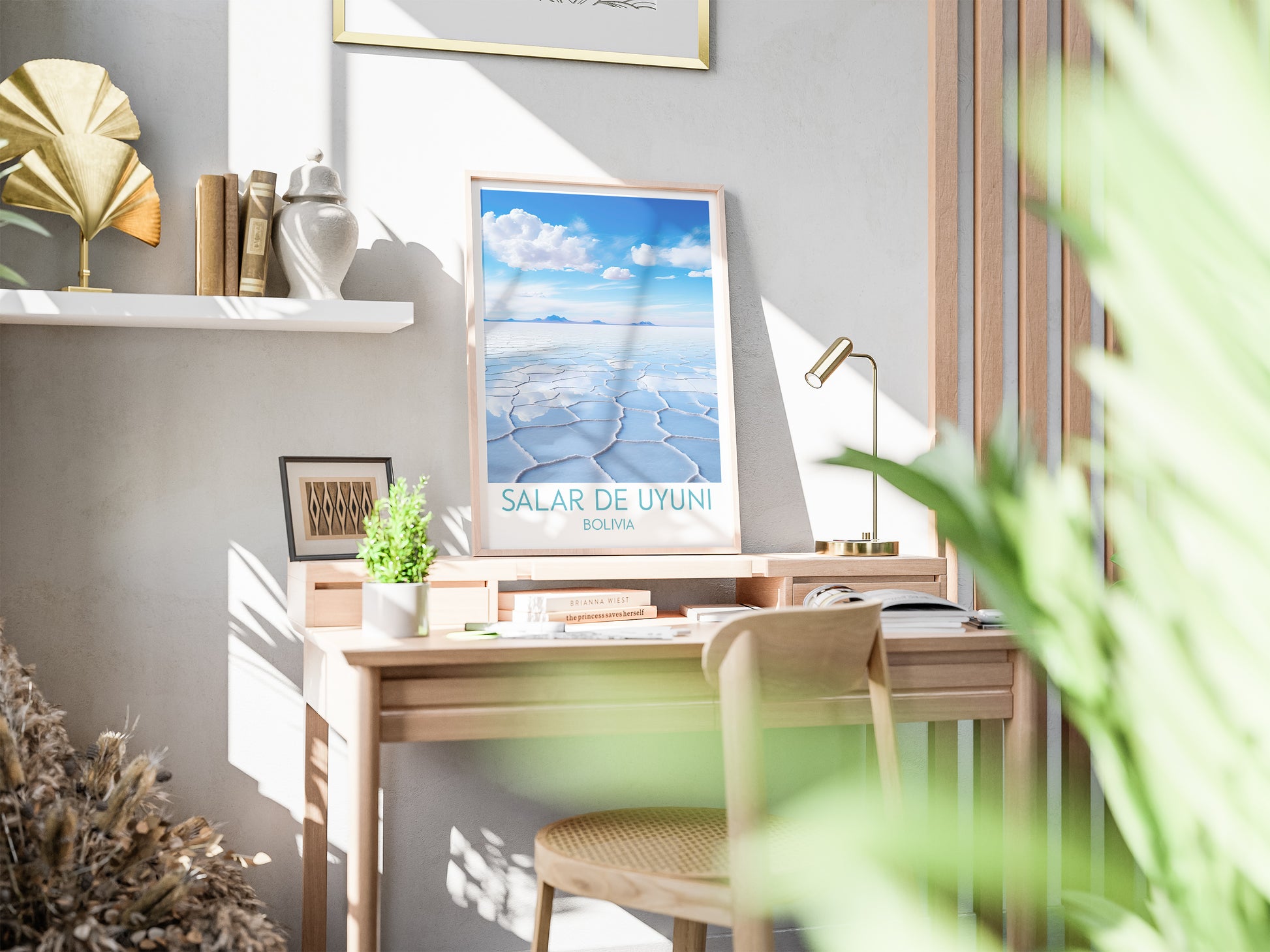 salar de uyuni travel poster on desk bolivia