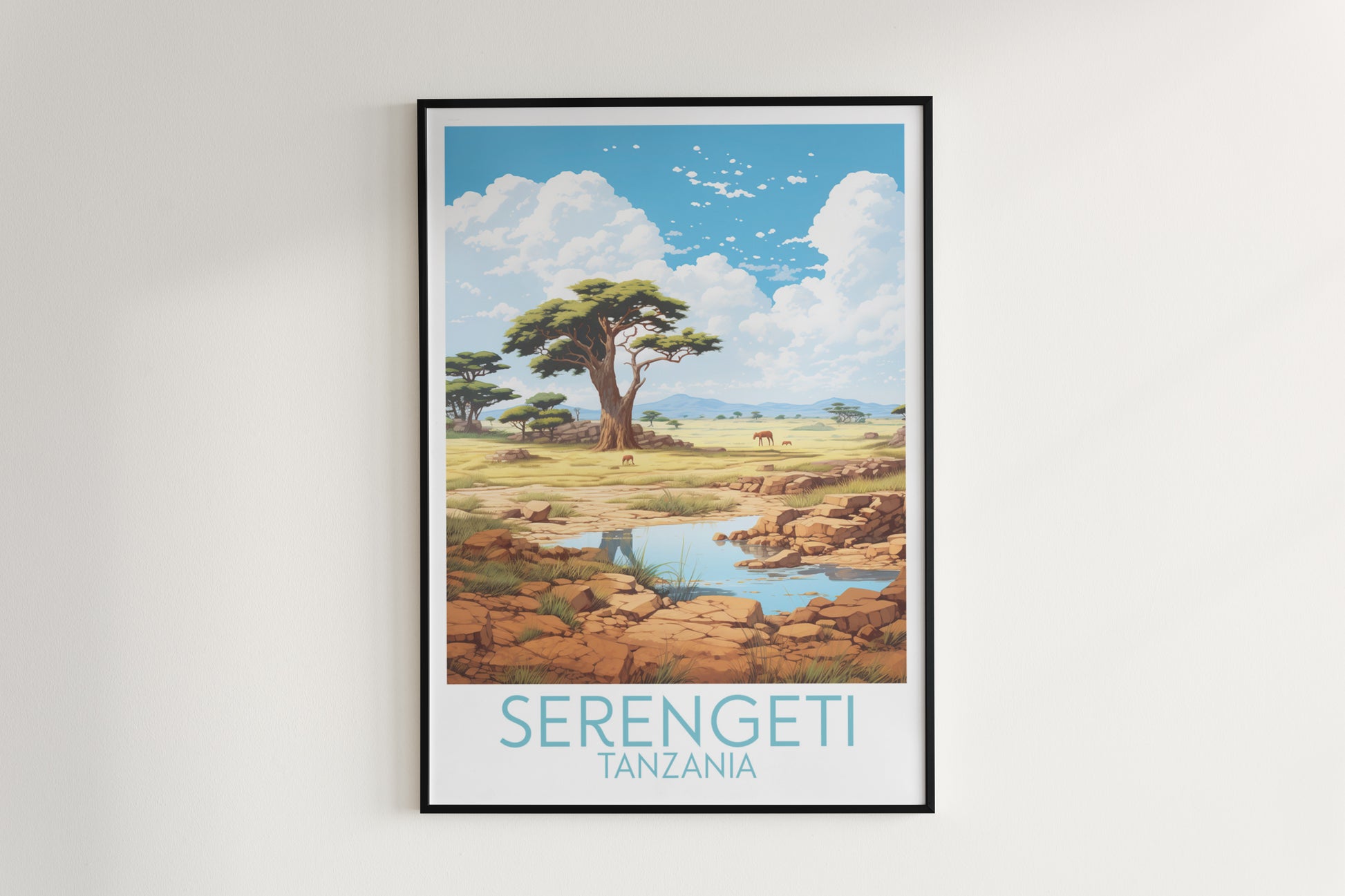 serengeti travel poster hanged on the wall tanzania