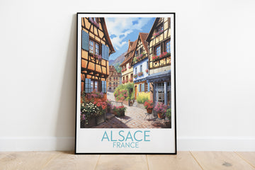 alsace travel poster on the ground france